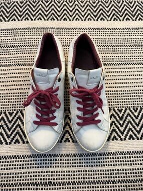 Women's White Leather Sneakers with Burgundy Laces